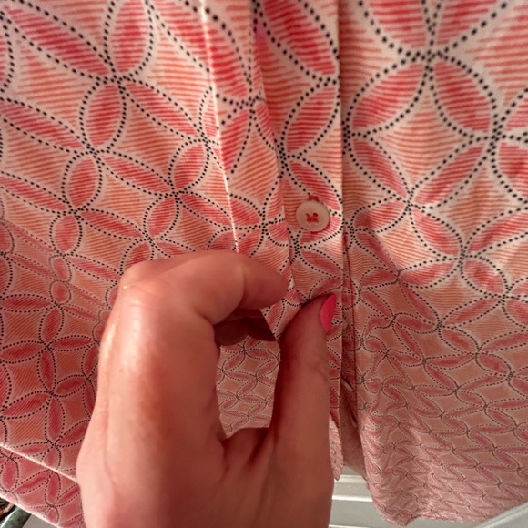 Women’s XL Olsen blouse in orange pattern. Hidden buttons & roll up sleeves. - Picture 5 of 6